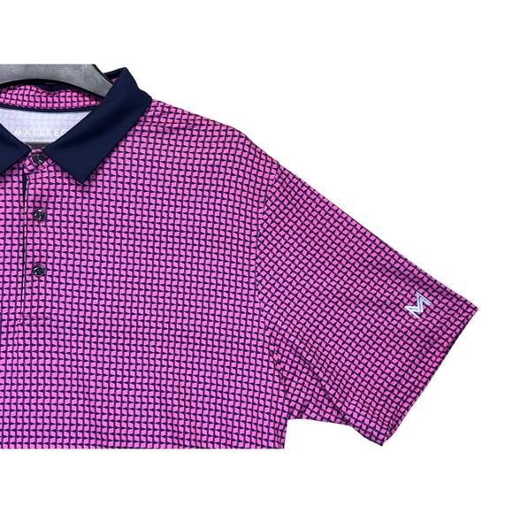 MAELREG Men’s Performance Polo Pink Navy Geometric Golf Shirt XL - Picture 9 of 16